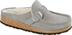 Birkenstock Women's Buckley Shearling -Englins Fine Footwear Store birkenstock womens buckley shearling stone coin natural suede 1023368 99345.1758314436