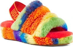 UGG Women's Fluff Yeah Slide Cali Collage -Englins Fine Footwear Store ugg womens fluff yeah slide cali collage rainbow stripes 1120002 rstr 40335.1622215281